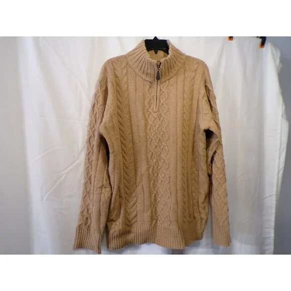 MSML25230502 Cable Knit 1/4 Zip Sweater XL Beige Men's Mock Neck Knit - Picture 2 of 7